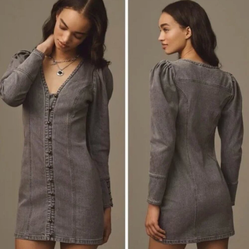 Anthropologie Pilcro Puff Sleeve Denim Mini Dress XS NWT - Picture 2 of 4
